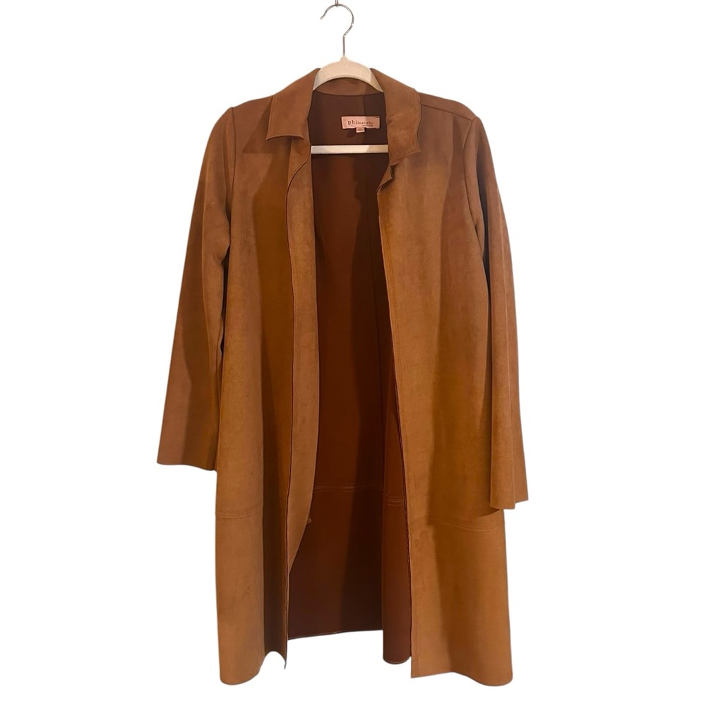 Philosophy Brown Faux Brushed Suede Open Jacket Size Medium